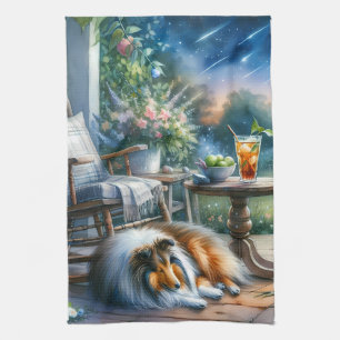 Sternenklarer Gartenveranda Sheltie Traum Geschirrtuch