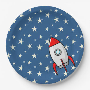 Sternenklarer Himmel-fettes Rocket-Schiff Pappteller