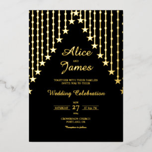 Sternenkranz Elegant Schwarz Goldfolie Hochzeit Folieneinladung