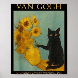 Sternenkunst Schwarze Katze mit Blumen Poster