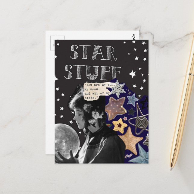 Sternenmaterial Magische Frau Collage Postkarte (Vorderseite/Rückseite Beispiel)