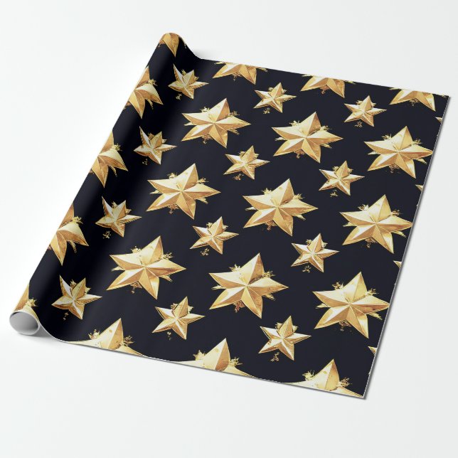Sternenmuster in Gold Geschenkpapier (Ungerollt)