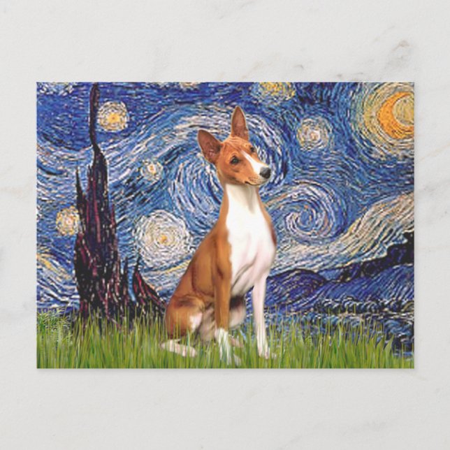 Sternennacht - Basenji Postkarte (Vorderseite)