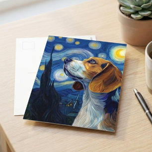 Sternennacht Beagle Hund Impressionistische Kunst Postkarte