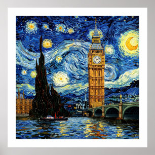 Sternennacht Big Ben London England Poster