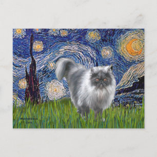 Sternennacht - Blaue Rauch Perserkatze Postkarte