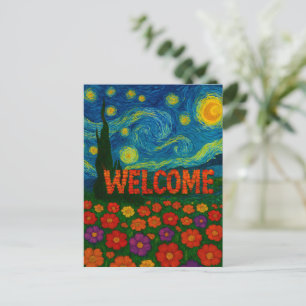 Sternennacht Blumen Willkommen Künstlerisches Desi Postkarte