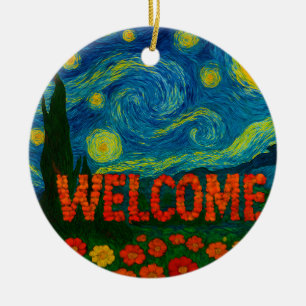 Sternennacht-Blumen-Willkommensdesign Keramik Ornament