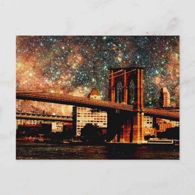 Sternennacht Brooklyn Bridge Postkarte (Vorderseite)