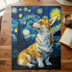 Sternennacht Corgi Hund Impressionistische Kunst Puzzle