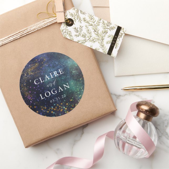 Sternennacht-Galaxie-Hochzeit Runder Aufkleber (Schenken)