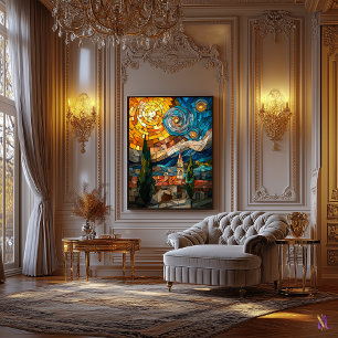 Sternennacht Glasmosaik-Kunstwerk Leinwanddruck