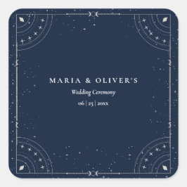 Sternennacht Himmelhochzeit Navy Blau Elegant Quadratischer Aufkleber