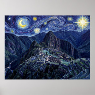 Sternennacht Historische Landschaft Machu Picchu Poster