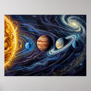Sternennacht im Sonnensystem Weltraumlandschaft Poster