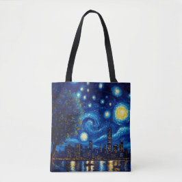 Sternennacht-inspirierte Stadtlandschaft-Tasche