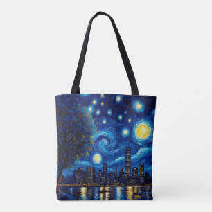 Sternennacht-inspirierte Stadtlandschaft-Tasche