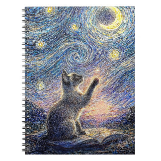 Sternennacht-Katze – Kunst im Stil von Van Gogh Notizblock