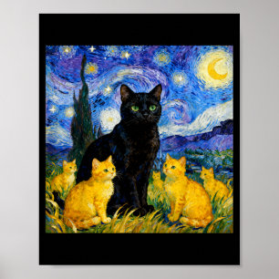 Sternennacht-Katze Künstlerische schwarze Katze & Poster