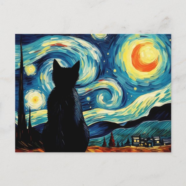 Sternennacht-Katze Postkarte (Vorderseite)
