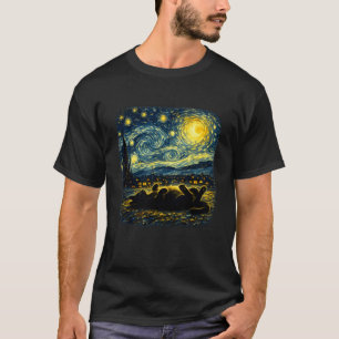 Sternennacht Katze träumt unter wirbelndem Himmel T-Shirt