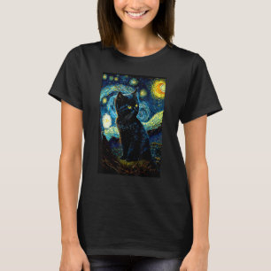 Sternennacht Katze Van Gogh Katze Katzenliebhaber  T-Shirt
