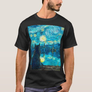 Sternennacht-Katzenkunst – Van Gogh Stil Nacht  T-Shirt