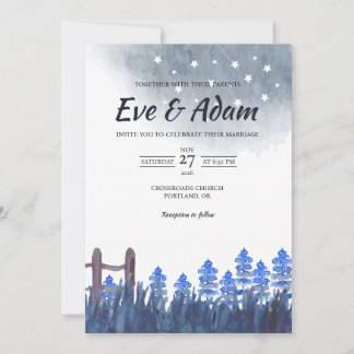 Sternennacht Kiefernwiese Aquarell Winterhochzeit Einladung