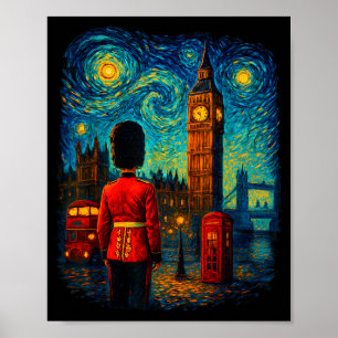 Sternennacht London Rotes Telefonhäuschen Queen's Poster