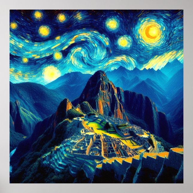 Sternennacht Machu Picchu Peru Poster (Vorne)