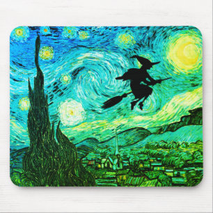Sternennacht Mond fliegende Hexensilhouette Mousepad