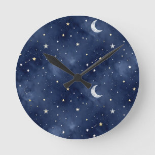 Sternennacht Mond Konstellationen Muster Runde Wanduhr