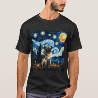 Sternennacht Mops Van Gogh inspirierte Hunde-Maler T-Shirt