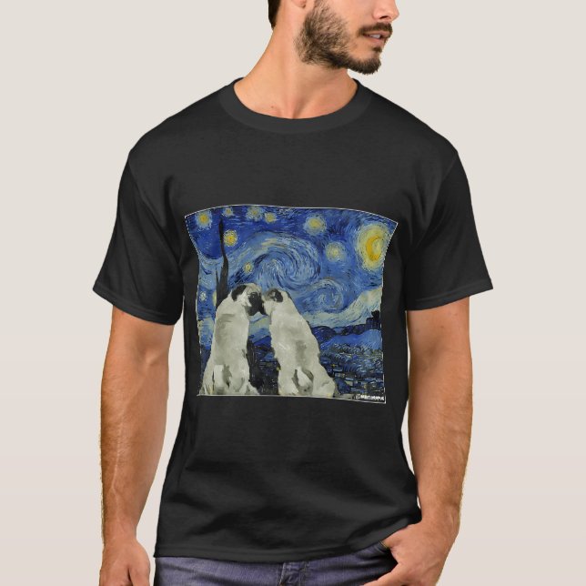 Sternennacht Möpse T-Shirt (Vorderseite)