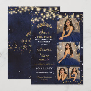 Sternennacht Navy Blau Quinceañera Foto Save-Datum Mitteilungskarte
