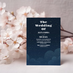 Sternennacht Navy Blau Silber Glitter Hochzeit Einladung