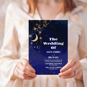 Sternennacht Navy Blau Silber Glitter Hochzeit Einladung