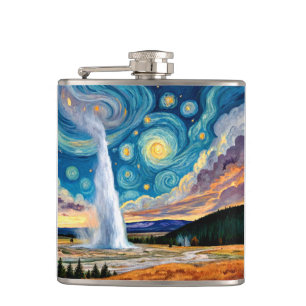Sternennacht Old Faithful Yellowstone Park Flachmann