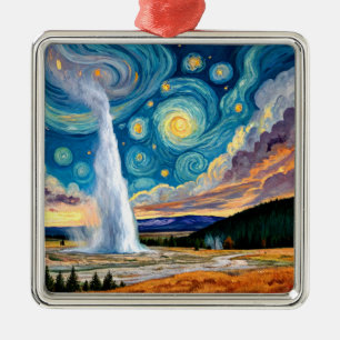 Sternennacht Old Faithful Yellowstone Park Ornament Aus Metall