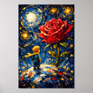 Sternennacht-Rosenkunst, kleiner Prinz, Malerei Poster