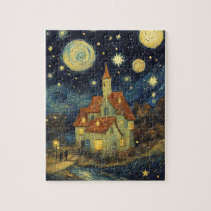 Sternennacht-Schloss im Stil von Van Gogh Puzzle