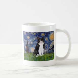 Sternennacht - Schwarz-Weiß-Katze Kaffeetasse