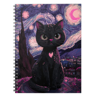 Sternennacht Schwarze Katzen-Notizbuch | Träumeris Notizblock