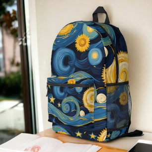 Sternennacht trifft Sonnenblumen Van Gogh Mashup Bedruckter Rucksack