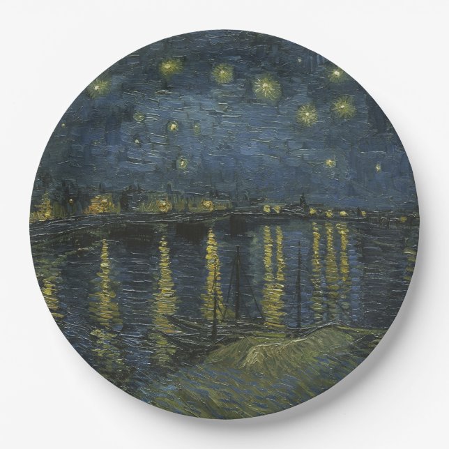 Sternennacht über der Rhône, Ölgemälde Van Gogh Pappteller (Vorderseite)