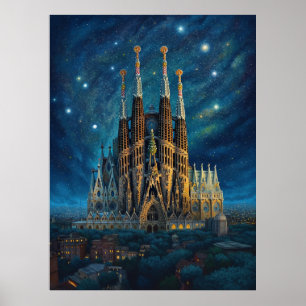 Sternennacht über der Sagrada Familia Barcelona Poster