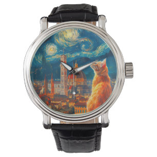 Sternennacht über Florenz Ginger Cat Art Armbanduhr