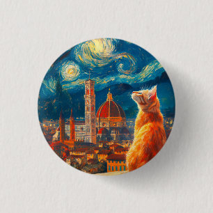 Sternennacht über Florenz Ginger Cat Art Button
