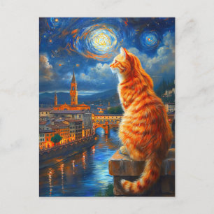 Sternennacht über Florenz Ginger Cat Art Feiertagspostkarte