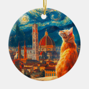 Sternennacht über Florenz Ginger Cat Art Keramik Ornament